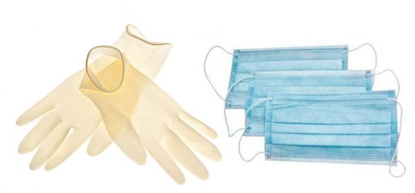 Резиновые перчатки и медицинские маски